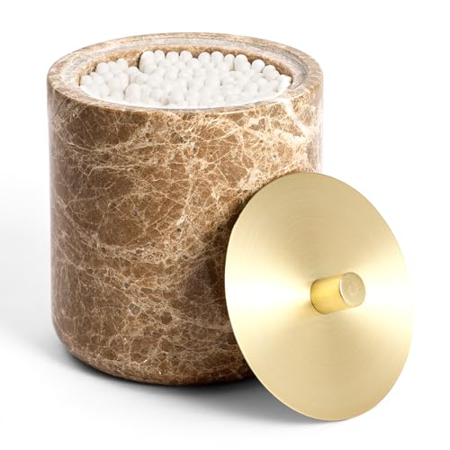 WORHE Marble Qtip Holder with Brass Lid