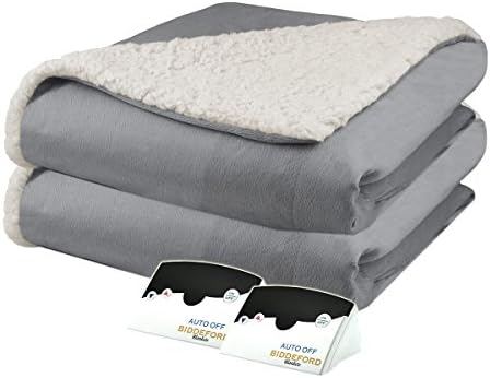 Pure Warmth Micro Mink Sherpa Heated Electric Blanket Queen Grey