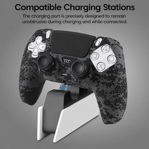 Image of Meyaar for PS5 Controller Cover Case, Anti-Slip Silicone Cover Skin Compatible with PS5 Dual Sense Controller with Thumb Grip Caps, Controller Sticker (Camo Black)