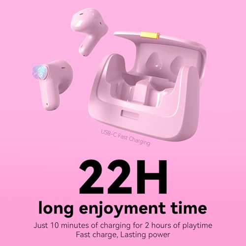 Image of ANCwear Cute Pink Wireless Earbuds for Girls, Rose Pearl Ear Buds with Mini Handbag Charging Case, DIY Stickers, Bluetooth 5.3, 22H Battery Life, Fashion Gift for Women Teens
