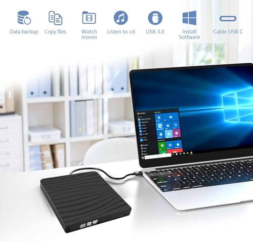 Image of External DVD Drive, USB 3.0 Type-C CD DVD + /-RW Optical Drive USB C Burner Slim CD /DVD ROM Rewriter Writer Reader Portable for PC Laptop Desktop MacBook Mac Windows 7 /8.1 /10 Linux (ECD829)