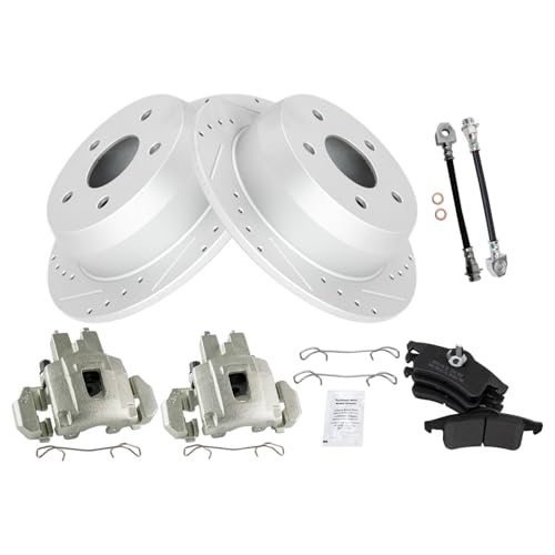 Image of TRQ Performance Rear Brake Pad and Rotor Set Semi Metallic Coated Rotors