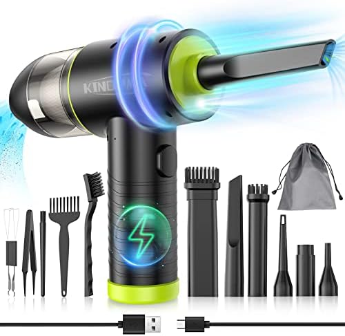 Compressed Air Duster KINDPMA Electric Air Duster and Vacuum 2 in 1,3-Gear to 110000RPM Cordless Duster Replaces Air Cans/Pump for Computer Keyboard Camera Car Home Cleaning