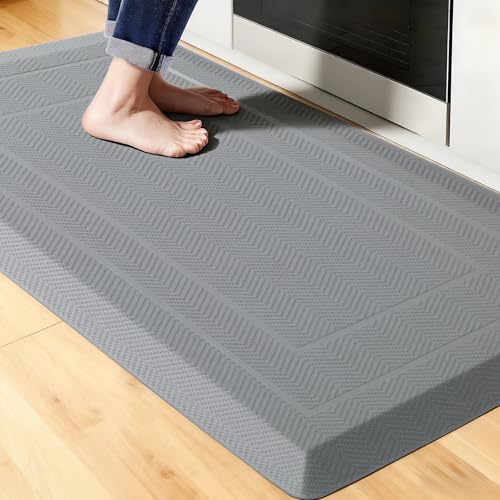 Image of UKISS 9 /10 inch inch Extra Thick Cushioned Anti Fatigue Kitchen Mat, Waterproof High Density Foam Standing Desk Mat, Non-Slip Ergonomic Comfort Mat for Kitchen, Office,Workstation Black (Grey, 20 inch X 39 inch)
