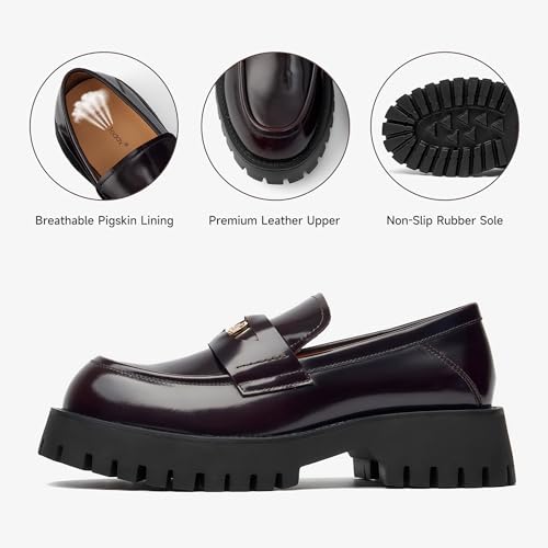 Image of BEAU TODAY Chunky Loafers Women,Patent Leather Platform Loafers for Women,Lug Sole Slip On Penny Shoes,Comfortable Work Office Business Casual Dress Shoes