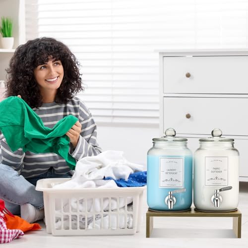 2-Pack Glass Laundry Detergent Dispenser with Stand, 106oz Leak-Proof Glass Fabric Softener Dispenser- Laundry Soap Dispenser-Reusable Container for Kitchen & Bathroom Storage