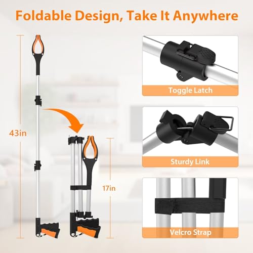 2-Pack 43\" Extra Long Grabber Reacher Tool, Foldable Reacher Grabber Pickup Tool with 360° Rotating Jaw + Magnets, 4\" Wide Claw Opening Trash Picker Upper Grabber, Grabbers for Seniors Heavy Duty - Thumbnail 6