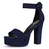 IDIFU IN5 Sabrina Blue Heels Platform Block Chunky High Ankle Strap Heeled Sandals Sexy Wedding Party Dress Shoes for Women Open Toe Heels (Blue Suede, 10)