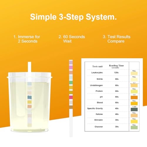 10-in-1 urine test strips 10 parameters for urinalysis - rapid tests for ketosis ph protein uti kidney and liver function-10 count