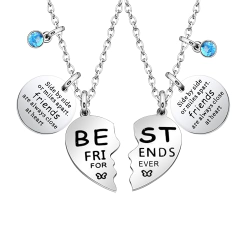 2pcs Silver Best Friends Forever Necklace Set Gift with Heart-Shaped Pendants Engraved Charms for BFF Bestie Colleague Friendship Jewelry