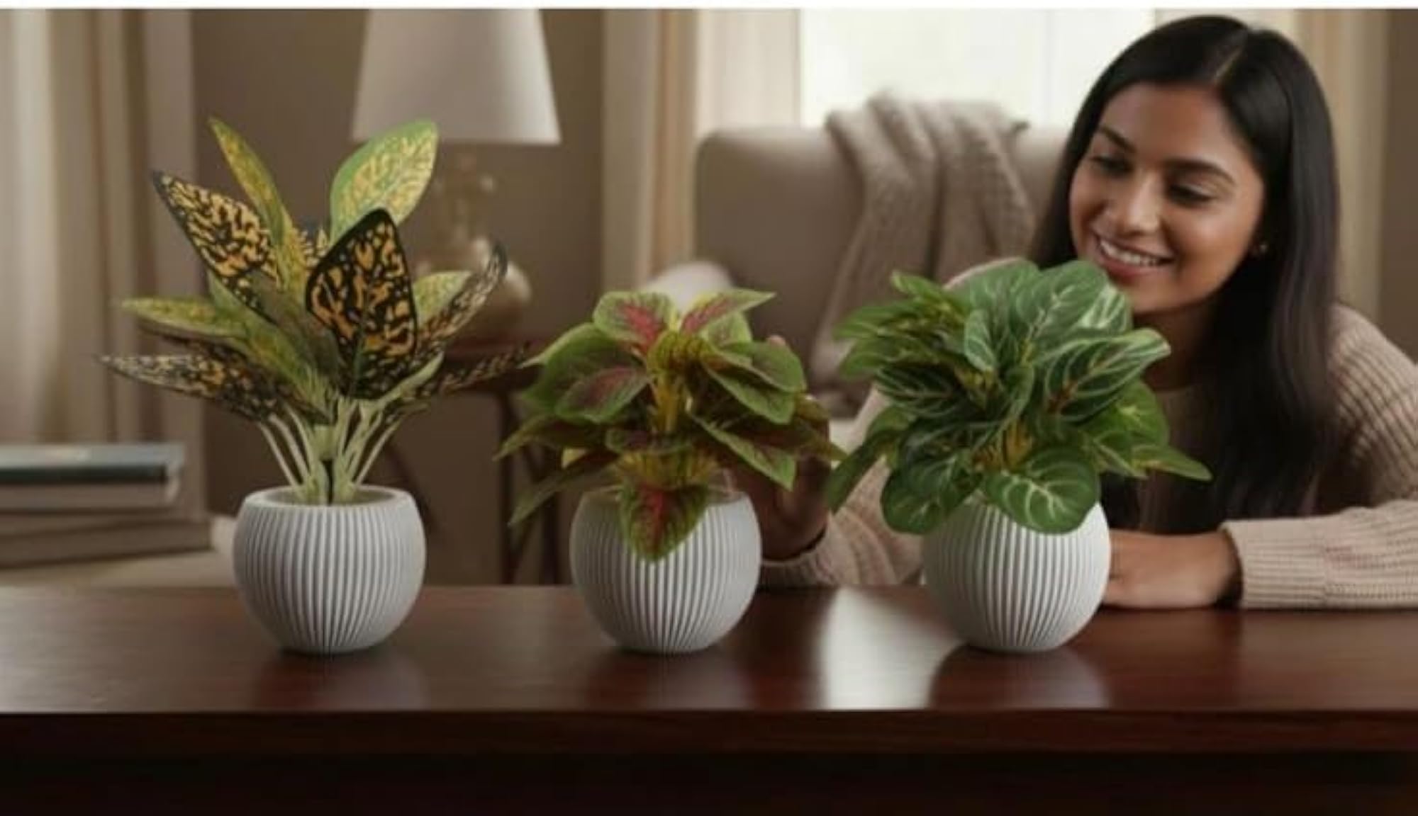 Artificial Potted Plants with Textured White Pots, Set of 3