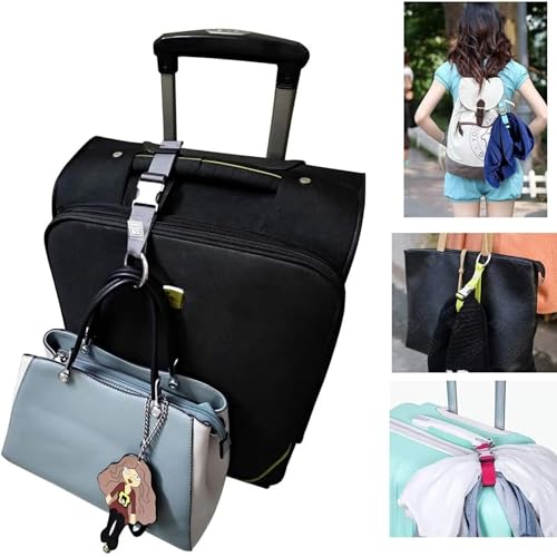 RUNRAYAY 3 Stück Add a Bag Gepäckgurte Jackengreifer, strapazierfähige verstellbare Taschenhakengurte Bungees Reisezubehör, tragen Sie Ihre zusätzlichen Taschen freihändig