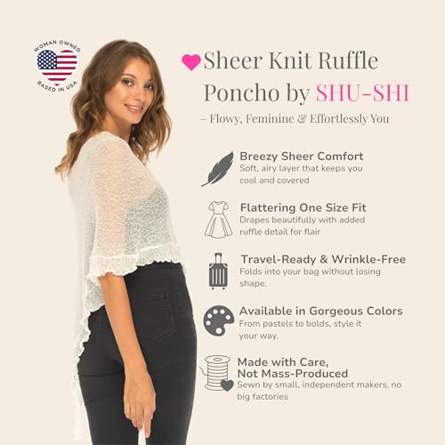 Image of SHU-SHI Women's Sheer Knit Poncho Shrug Lightweight Asymmetrical Ruffle Wrap Dressy Summer Shawl Cover Up Top