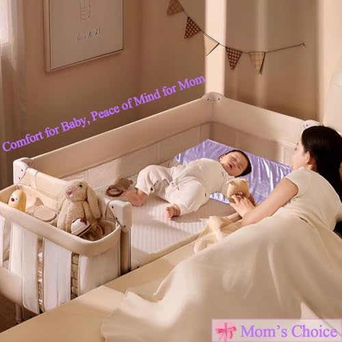 2 Pcs Satin Bassinet Sheet Baby Hair Protect Soft Silk Feeling Sheet Baby Bassinet for Rectangle Cradle Pad Mattress Newborn Infant (Pink+Purple) - Image 7