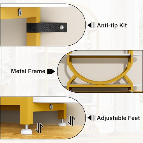 Image of Jehiatek Arched Bookshelf Bookcase, 71 Inches Tall Industrial Book Shelf with Sturdy Metal Frame, E1 Quality Boards, Freestanding Display Shelving Unit, Gold