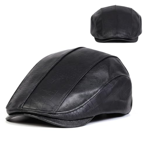 SPKTCHEN Newsboy Hat Boston Scally Caps for Men Leather Hats for Men Leather Cap Black