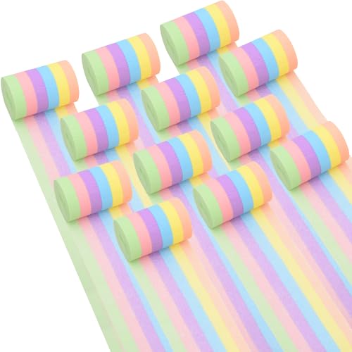 Oubest 12 Rolls Pastel Crepe Paper Streamers - 394 Ft Colorful Party Streamers Bulk for Birthday Wedding Baby Shower Decorations Rainbow Crepe Paper Roll for Backdrop Ceiling Doorway DIY Crafts