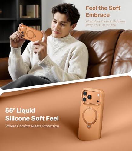 Image of TORRAS Ostand Q3 Silicone for iPhone 17 Pro Case | Luxury 55 Liquid Silicone | 360 Click-Lock Rotating Stand Cover | Fit for MagSafe | Camera Control | Premium Imported | Pastel Orange
