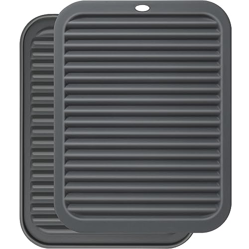 HAUSPROFI Trivets for Kitchen Worktops, Silicone Mats for Hot Pans, Heat Proof Mat and Worktop Protector, 23 x 29cm Foldable Thick and Soft Silicone Pad, Gray