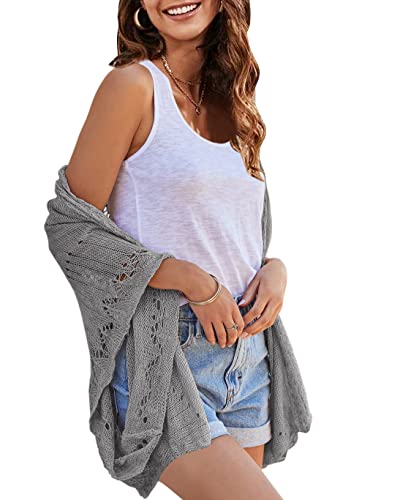 Image of Ermonn Crochet Cardigan Sweaters for Women Open Front Kimono Batwing Sleeve Plain Casual Lightweight Outerwear