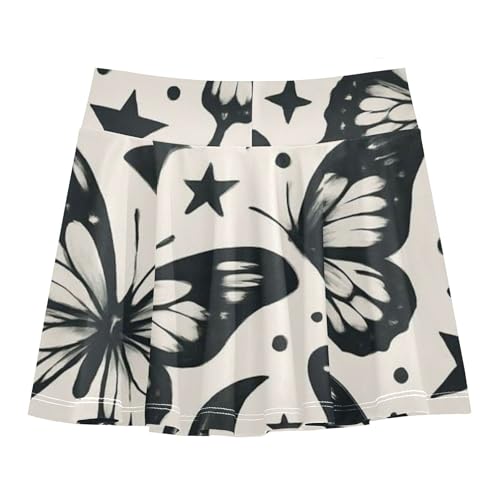 Cute Comfy Athletic Shorts Girls Skorts Tennis Skirts for Kids Teen Cheer Black White Butterflies Stars 4t2