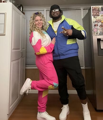 UOUA 80s Outfits for Women 90s Costume for Halloween 2 Piece Long Sleeve Color Block Windbreaker Jacket Track Suit Set Pink White S — view 2
