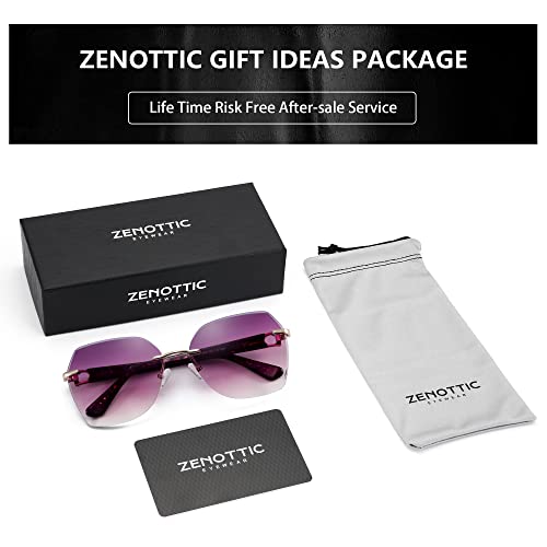 Zenottic Oversized Rimless Sunglasses For Women Trendy Geometric Diamond Cutting Gradient Lens Uv Protection Fashion Shades #TOP5