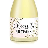 Woman's 40th Birthday Gift Idea Mini Wine or Champagne Bottle Labels, CHEERS to 40 Years! Celebrating Fortieth, 20 Count Sparkling Stickers for Party Decorations, Wife, Mom, Lady Boss, Sister, Friend