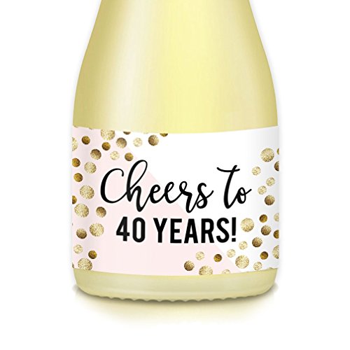 Woman's 40th Birthday Gift Idea Mini Wine or Champagne Bottle Labels, CHEERS to 40 Years! Celebrating Fortieth, 20 Count Sparkling Stickers for Party Decorations, Wife, Mom, Lady Boss, Sister, Friend