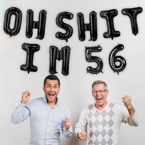 Image of Oh I'm 56! Latex Balloons 16 Inch Black Hallo Fifty Six Cheers to 56 Years Old Theme Decor for Man Woman Happy 56th Birthday Party Photo Studio Prop Flag Decorations Favors Supplies