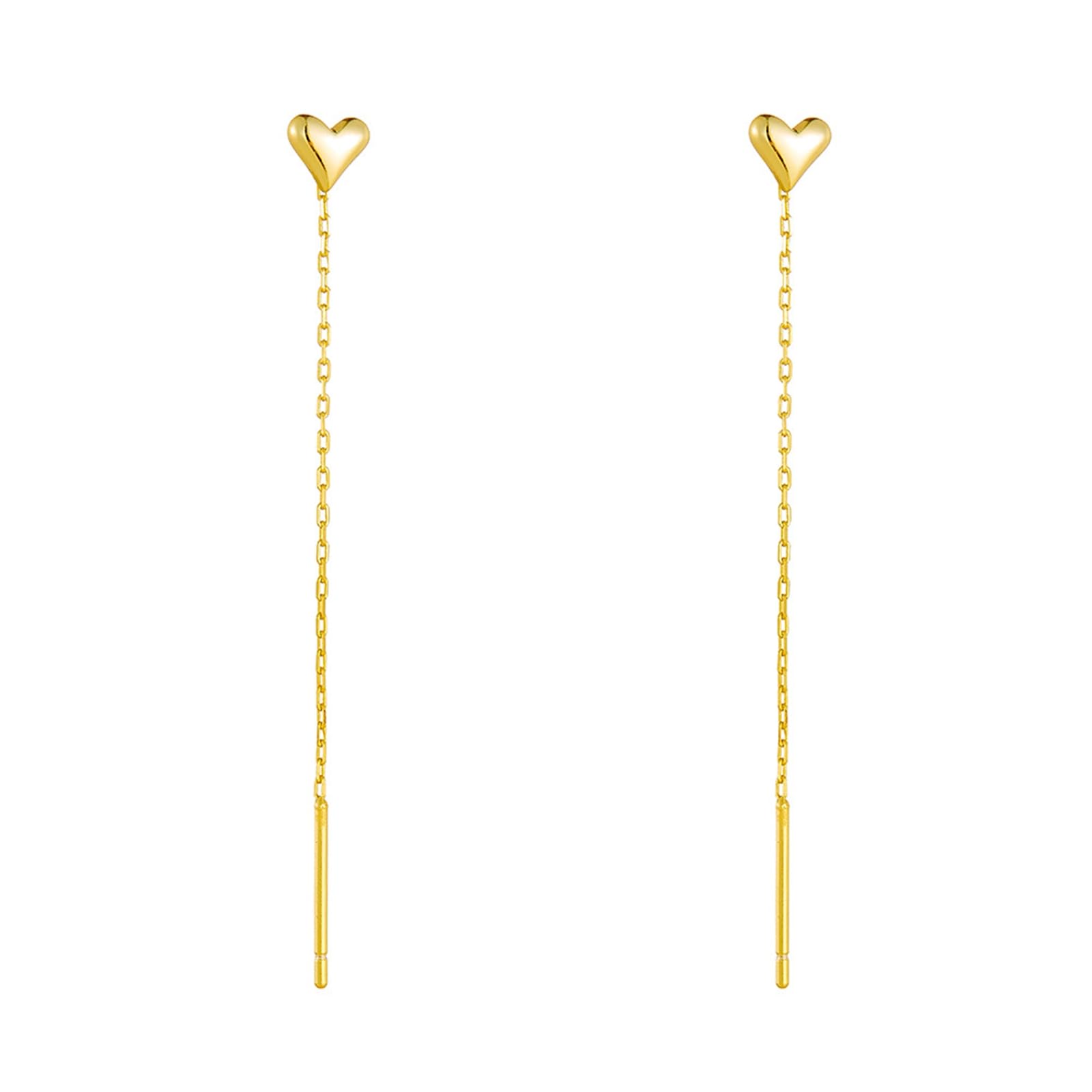 Durchzieher Ohrringe Gold 750 585 375 Damen, Ohrhänger Durchzieher Herz mit Lange Kette Hochzeit Ohrringe Allergiefrei für Frauen