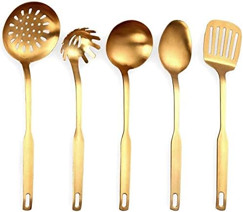Stainless Steel Kitchen Utensils 5 Piece Cooking Trowel Set Kitchen Tool Set Gold Cooking Utensils Set Kitchen Utensil Tool Set (Color : Gold)