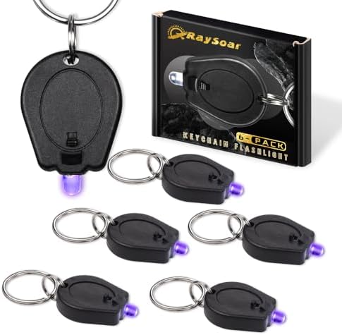 6 Pack 395nm Mini UV LED Keychain Flashlight UV Keychain Light Black Light for Detections