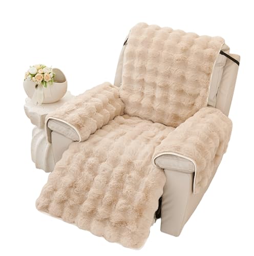 EBETA Weiche Plüsch Sesselschoner Sesselauflage Armlehnenbezüge, Neue rutschfeste Sesselüberzug Flauschiger Kunstpelz Relaxsessel Bezüg (Hellbraun, 60 * 225 cm)