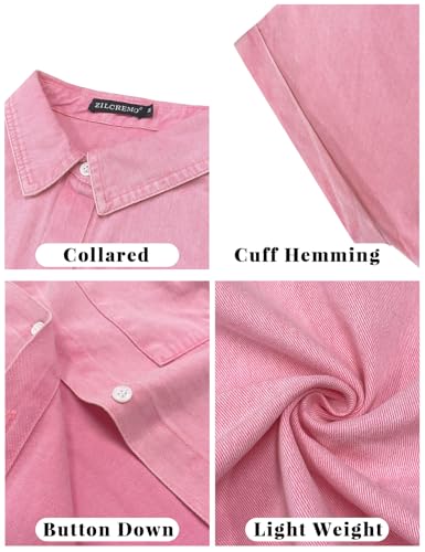 Image of Zilcremo Women Summer Short Sleeve Button Down Denim Shirt Dress