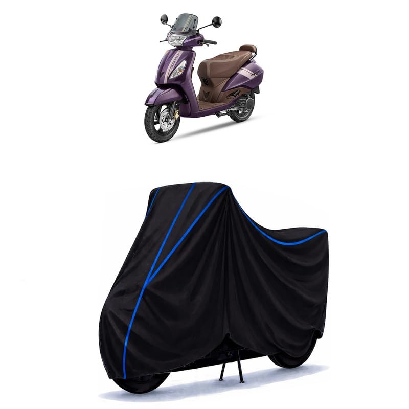 Image of Scooty Cover Water Resistant for Jupiter Classic | Universal Scooter & Bike Cover | Heavy Duty UV Dust, Rain & Scratch Protection | Elastic Fit All Weather Indoor Outdoor | Black with Blue Piping