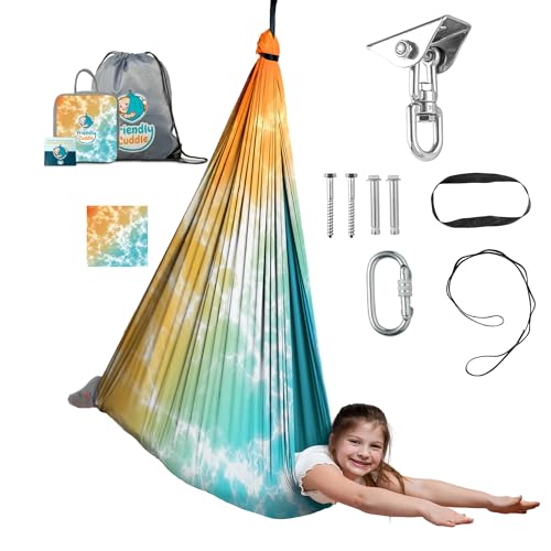 Image of Indoor Sensory Swing for Kids or Outdoor - Holds 300lbs, Double-Layer, & 360 Swivel, Calming Compression Therapy Swing Hammock for Kids & Adults with All Hardware - Sensory-Motor Toys & Gifts
