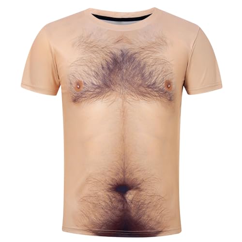 Fanient Mens Funny T-Shirt, 3D Hairy Chest Print, Novelty Crewneck Tee - image 1
