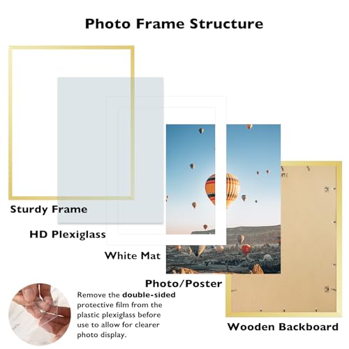 Image of JCJMY 21x28 Picture Frame with 18x24 Mat, Display Photo 18x24 with Mat or 21 x 28 Without Mat, Wall Hanging Large 21 by 28 Poster Frame with Plexiglass, Gold