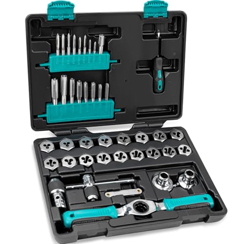 Bestwork 42-Piece Metric Tap and Die Set with Comfortable Ratcheting Tap Handle for Internal and External Threading
