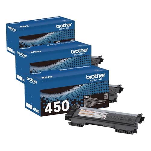 Image of Brother Genuine High Yield Toner Cartridge, TN450, Replacement Black Toner, Page Yield Up to 2,600 Pages (Pack of 3)