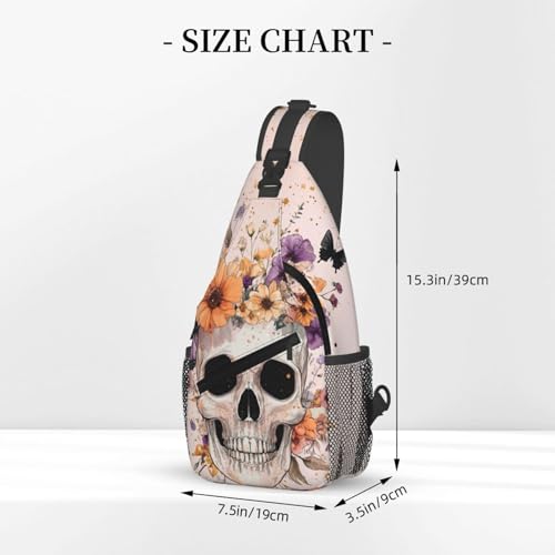 Sling Bag for Men Women Skull Butterfly Flower Witch Crossbody Backpack Casual Hiking Daypack for Travel Sport Running Chest Bag2