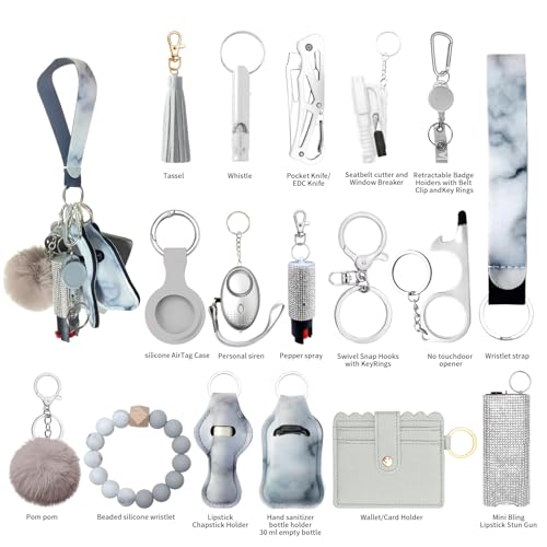 Image of Araafur Wristlet Keychain Set with Wallet Card Holder and Pom pom Airtag Keychain Accessories for Women