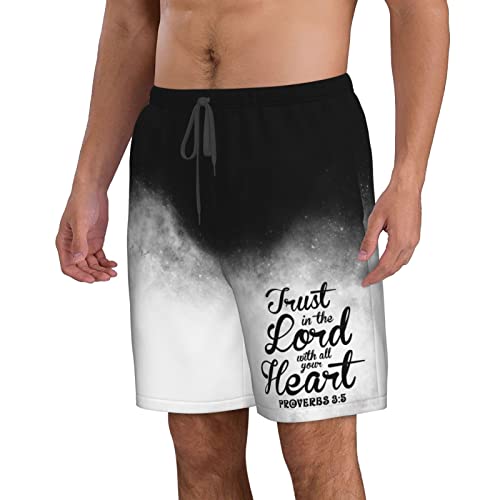 PAUPPY Christian Gifts Religious Gifts Bible Gifts Proverbs 3:5 Men Swim Trunks Board Shorts Swimsuit Men's Swimwear - Medium White2