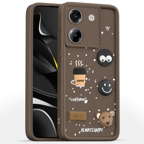 Image of Pikkme Back Cover for Poco M7 Pro 5G | 3D Bear Silicone Cute & Fun Coffee Cartoon | Full Body Protection Bumper Case (Brown)