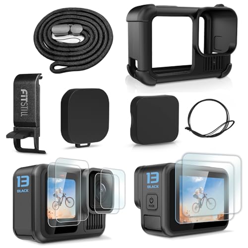 Kit Custodia In Silicone Per GoPro Hero 13 Black: Cover Con Protezione Per Batteria, Schermo, Obiettivo, Cordino E 6 Pellicole, Nero