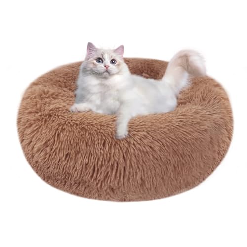 Cuccia Gatto Cane Antistress Morbida - Cuscino Pelosa per Cani Gatti Interno Nuvola Soffice Peluche Rotondo da Ciambella, Letto Pelosa per Animale Domestico Piccola Media (M-50cm/19.7in, Caffè)