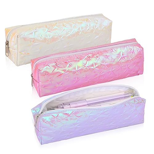 Image of iSuperb 3 Pack Laser Pencil Case Colorful Pencil Pouch Pen Bag Zipper Cosmetic Makeup Pouch (3pcs)