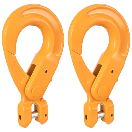 Otoolling 2 Pack Grade 80 Drop Self Locking Hook 3/8 Inches Steel Clevis Self-Locking Strength 7100 Lbs for Safety Chains Transport Binder Chain Safety Chain Clevis Self Locking Hooks Lifting
