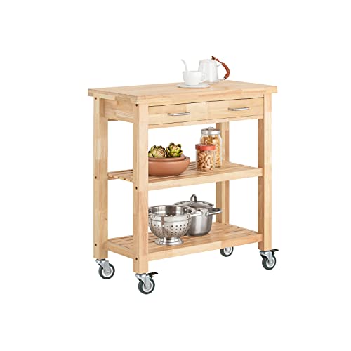 SoBuy® FKW24-N Chariot de Cuisine en Bois d'hévéa Kitchen Trolley Desserte roulante avec Deux étagères -L80xP40xH90cm